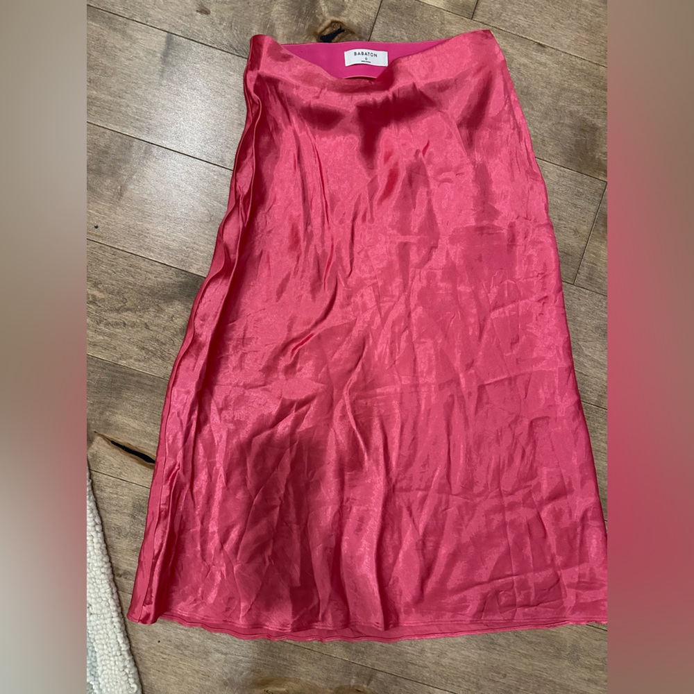 Aritzia Pink Satin Midi Slip Skirt